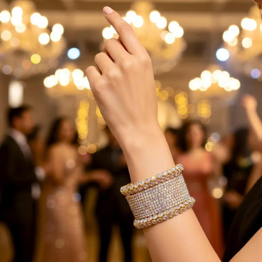 Gold Plated Crystal Kara Bangle