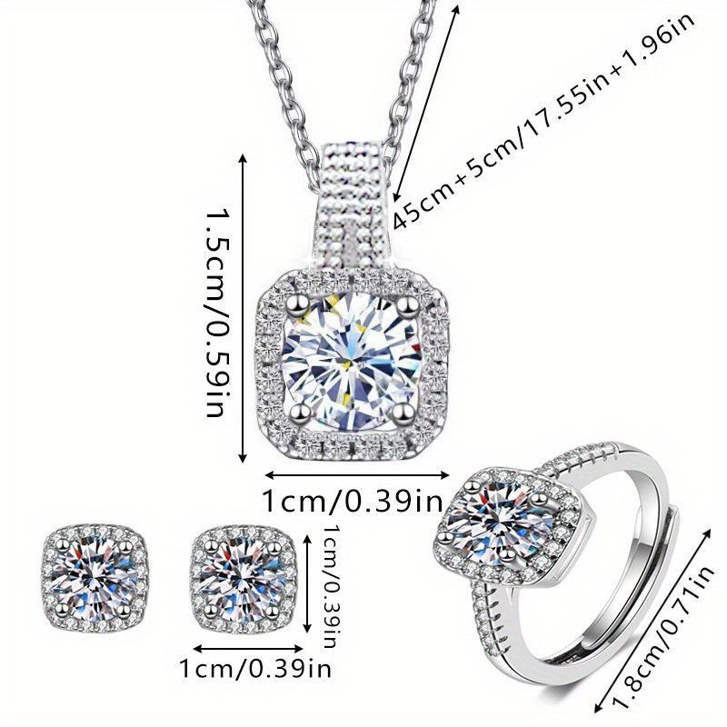 3 Pcs Silver Plated Square Design Crystal Jewelry Set