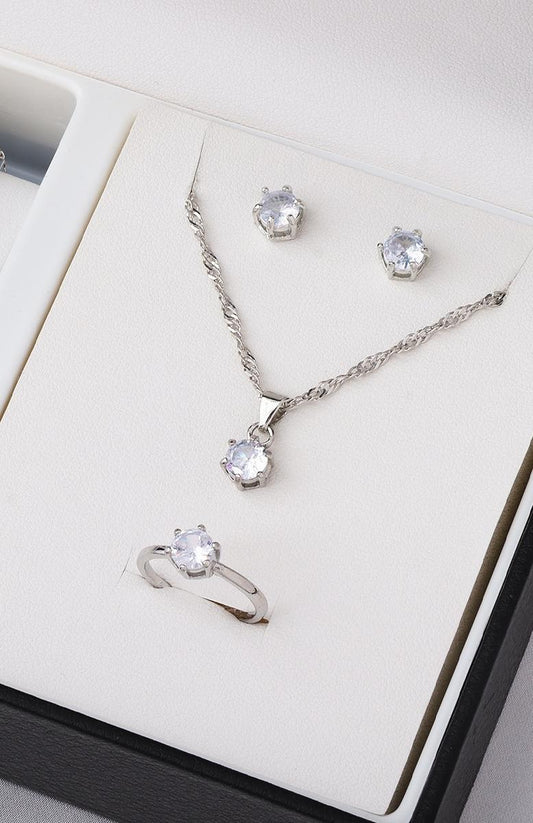 Silver Plated Zircon Necklace Set