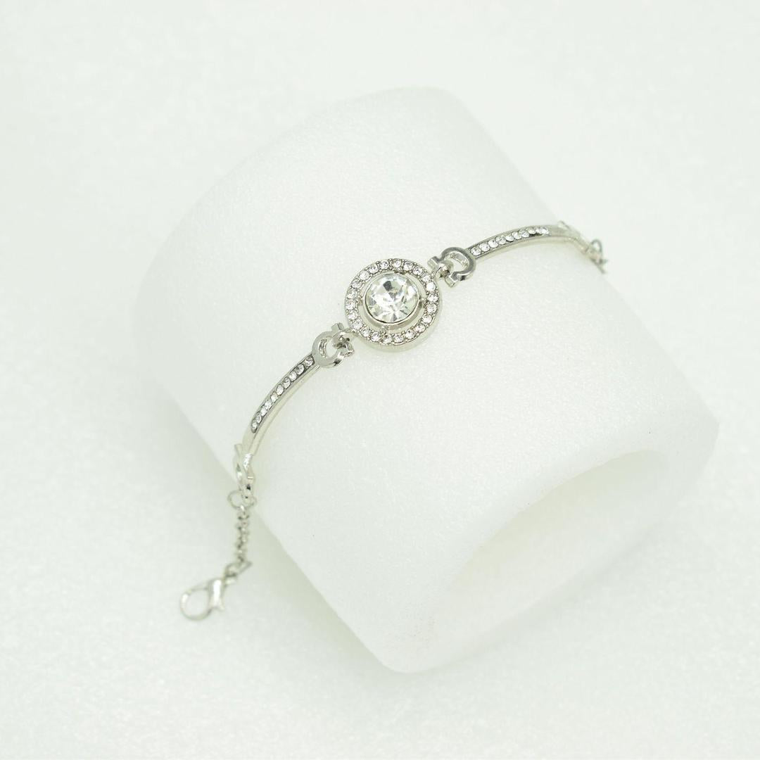 1 Pc Silver Plated Rhinestone Chain Bracelet
