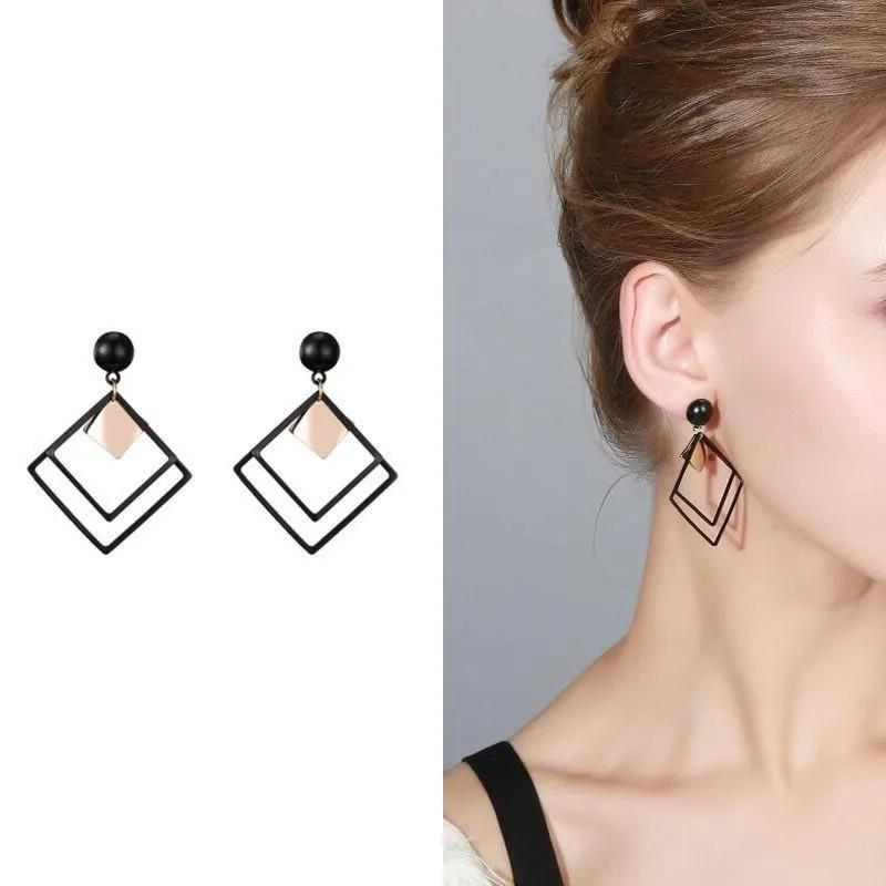 Stylish Square Design Earrings for  Black