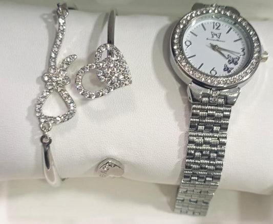 Women's Silver Chain Strap Watch With Bracelet