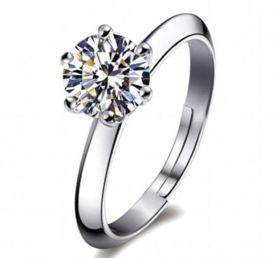 Silver Plated Zircon Adjustable Ring