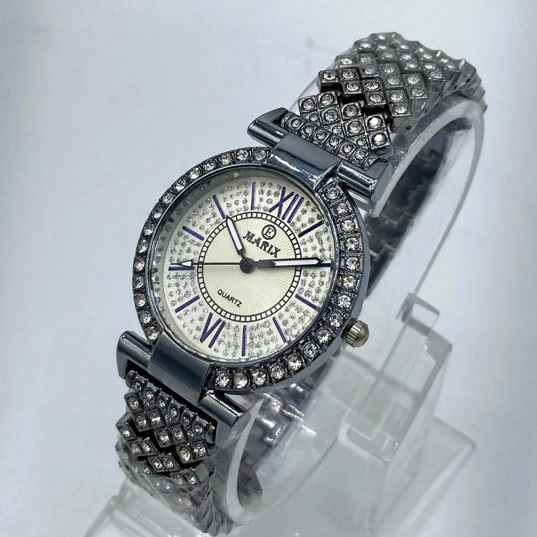 Women's MARIX Elegant Silver Ladies Quartz Watch with Crystal-Studded Dial & Bracelet