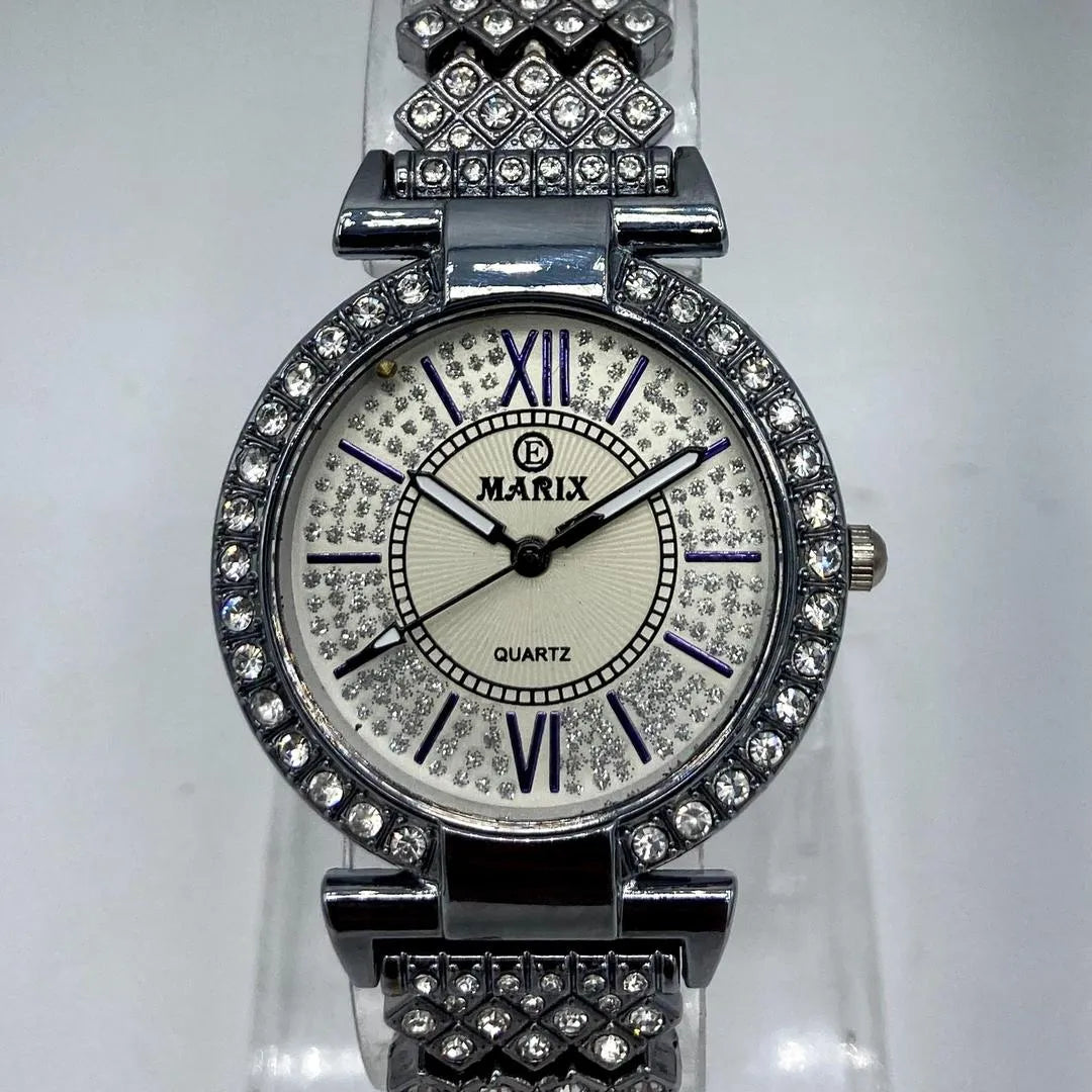 Women's MARIX Elegant Silver Ladies Quartz Watch with Crystal-Studded Dial & Bracelet